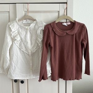 Zara (VGUC) | 4-5 ruffle swiss dot blouse + collared ribbed long sleeve